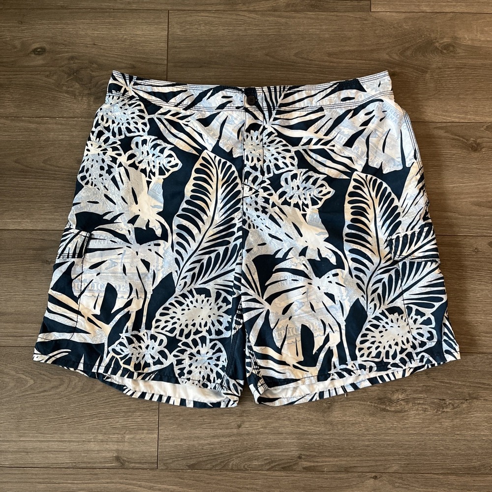 Cubavera Mens XL Lined Board Shorts Blue Floral Drawstring